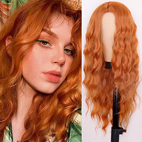 Perruque extension de cheveux synthétiques ondulés orange 61cm pour femmes