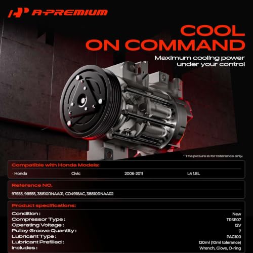 Image of A-Premium Air Conditioner AC Compressor with Clutch | Compatible with Honda Civic 1.8L 2006-2011, Replaces# 38800-RNA-A01, 38810RRBA01 38800RNBA02 38800-RNB-A02