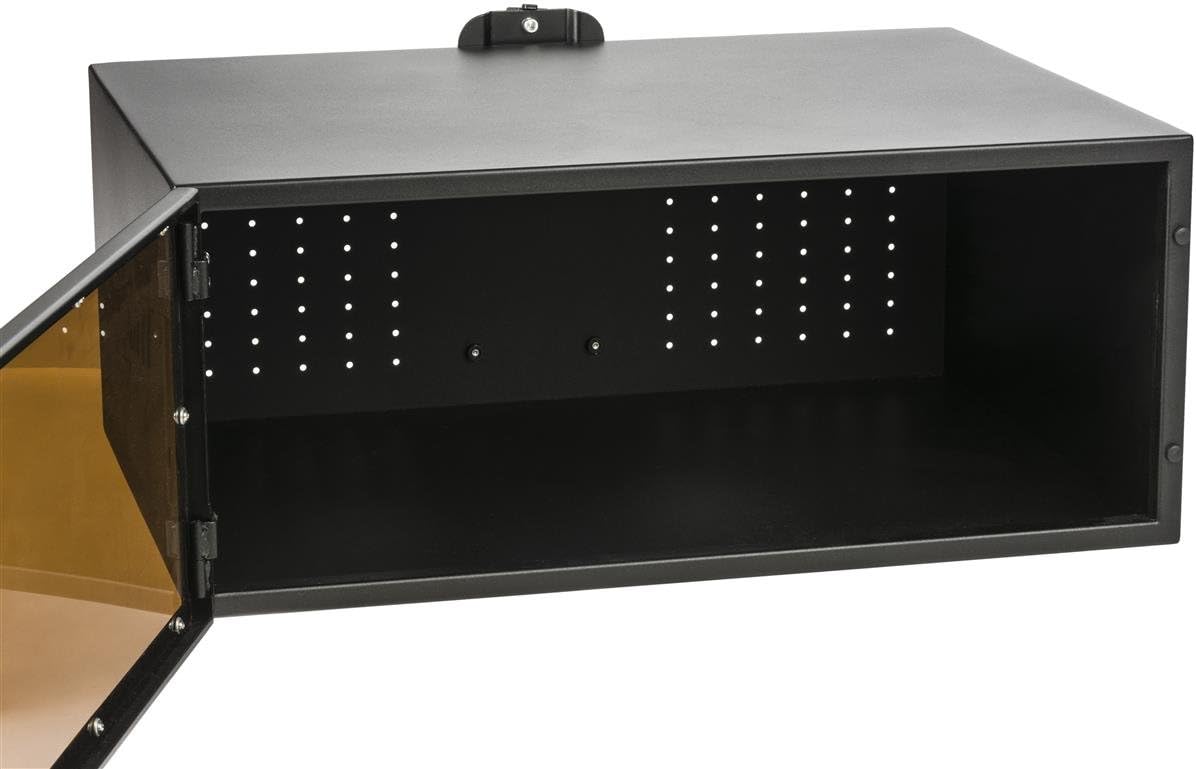 Displays2go AV Front Mounting Cabinet in Black, Compatible with LPGP TV Series, Locking, Steel, Plexiglass – Black (LPGPFRSHLF)