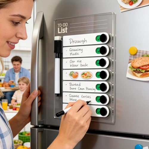 Tablero magnético impermeable borrable con bolígrafo para control de compras y tareas 7