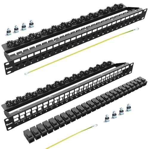 Panel de conexión Cat6A RJ45 de 24 puertos passthrough para rack de 19 pulgadas paquete de 2