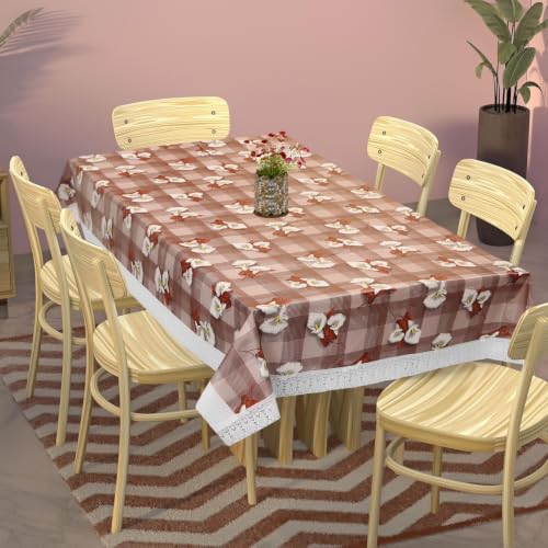Image of Dakshya Industries 6 Seater PVC Waterproof Dining Table Cover 60x90 Inch | Floral Printed Washable Table Cloth with Lace Border