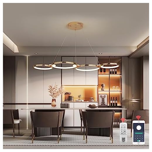 TONGCIYU Lustre moderno para cozinha ilha lustres para sala de jantar sala de estar luzes pendentes ilha cozinha altura ajustável luz suspensa L107cm APP/controle remoto (revestimento de ouro)