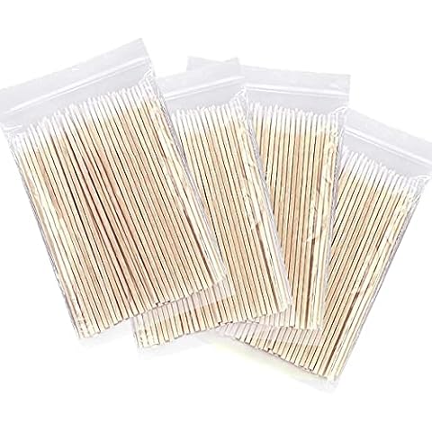 Fenshine 400 Stück Wattestäbchen, spitz Wattestäbchenspender, kleine Wattestäbchen, Holzgriff, für Tattoo, Augenbrauen, Beauty, Make-up, Nägel Cover