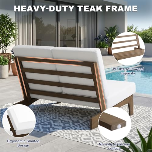 Image of Pia Ricoo 1-Piece Patio Furniture Set, Outdoor Loveseat with 4.5-Inch Thick Cushions, All-Weather Outdoor Sofa for Backyard, Deck, Lawn - Beige (Split Back)