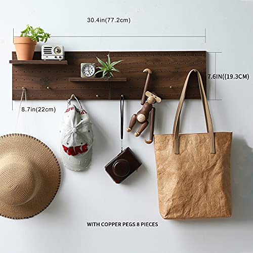 Image of Wooden Pegboard Modular Display Organization Storage Wall Hooks Shelf 15.2in x 7.6in 2-Pack (Color:Walnut)