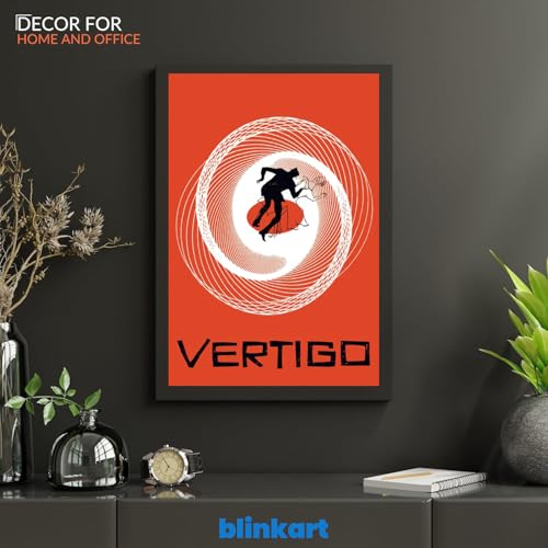 Image of BLINKART Vertigo (1958) Movie Poster Frame 12x18 Inch | Premium 300 GSM Paper Wall Print | Vintage Film Artwork for Home, Bedroom, Living Room, Office | Framed Photo Decor