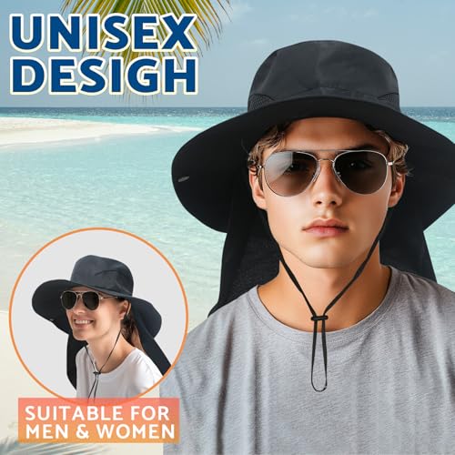 Image of NPJY Sun Fishing Hats with Neck Flap for Men Women UV Sun Protection Safari Hat Wide Brim Bucket Hat