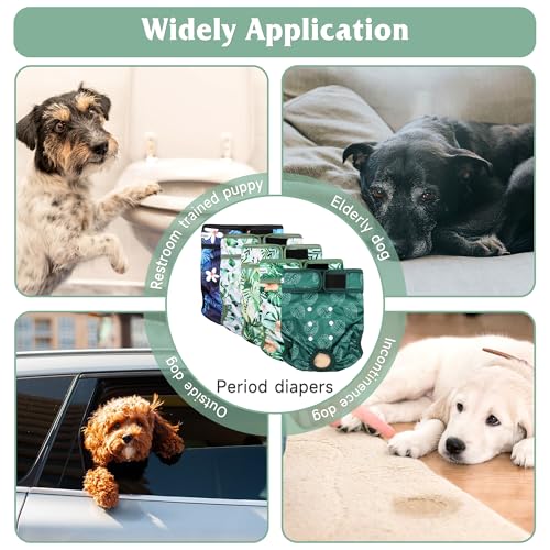 Image of Dog Diapers Female 5pcs,Reusable Dog Doggie Puppy Doggy Diapers Female, Period Panties in Heat, Leaf, Large