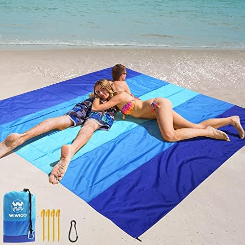 WIWIGO Beach Blanket Waterproof Sandproof Beach Mat 79" X 83" /10'x9'for 2-8 Adults Quick Drying Outdoor Picnic Mat Beach Accessories for Travel, Camping, Hiking