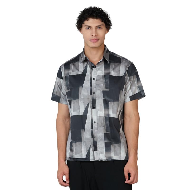 Image of MARK & ALBERT Men's 100% Cotton Printed Half Sleeves Regular Fit Shirt for Men
