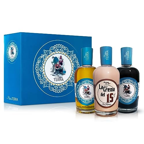 Da miña terra - Pack/Caja con 3 licores gallegos.Orujos y licores de Galicia (Hierbas + Cafe + Crema)