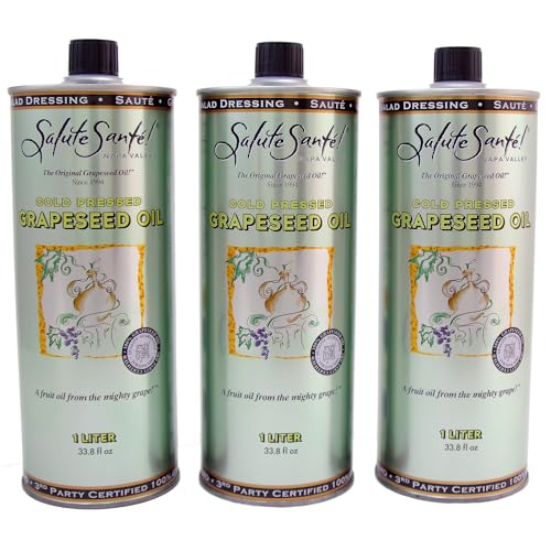 Image of Salute Sante! Cold Pressed Grapeseed Oil - 1 Liter, 3 Pack - Healthy Non-GMO Cooking Oil with High Smoke Point - Perfect for Frying, Sauteing, Baking, Salad Dressings & Marinades - Vegan, Kosher
