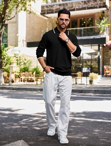 Angbater Men’s Casual Polo Shirt Long Sleeve Textured Button Collared Polo Knit Stretchy Golf Pullover Sweaters4