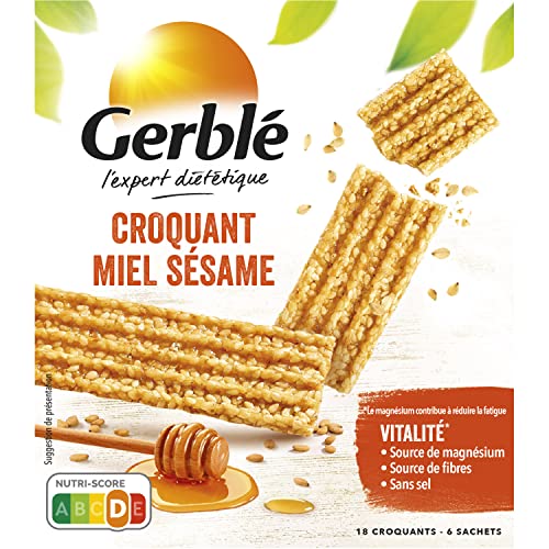 Gerblé Vitalité, Croquants Miel Sésame, Sans huile de palme, 1 boîte de 18 biscuits, 162g (Lot de 4)