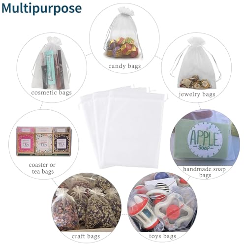 Image of Dealglad 50pcs Drawstring Organza Jewelry Candy Pouch Christmas Wedding Party Favor Gift Bags (6x8 inch, White)