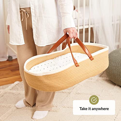 Moses Basket For Babies With Muslin Blanket | Changing Basket For Baby Dresser | Portable Basket For Your Baby’s Needs | Baby Changing Basket With Pad | Woven Basket For Travel & Nursery #TOP6