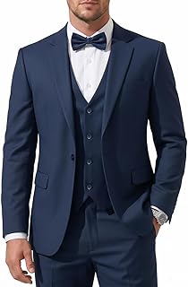 Men's 3-Piece Suit Slim Fit Suit Jacket Single Button Banquet Prom Wedding Suit Jacket Vest Pants and Bow Tie Set