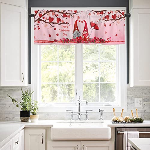 Valentines Valance Curtain For Windows Gnome Couple Roses Rod Pocket Valance Window Treatments 1 Panel Love Heart Pink Short Curtains For Kitchen Windows Bathroom Bedroom 54 X 18 Inch #TOP1