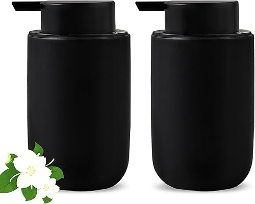 Juego de dispensador de jabón negro, moderno dispensador de jabón de cerámica para baño, jabón líquido recargable para decoración de cocina de