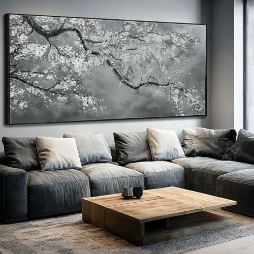 Artexist Modern Hand Painted Wall Art Black and White Home Wall Decor Plant Canvas Painting 40"x86" Large Pictures for Living Room Bedroom