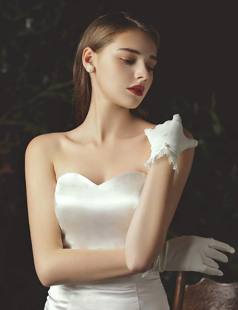 QRBTSCL Women's Short Satin Gloves Wrist Length Dress Gloves for Wedding Opera Party 1920s Stretchy Glove - Image 3
