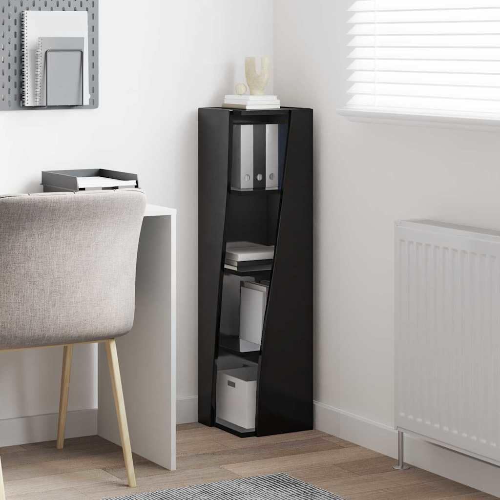 Armario esquinero negro 27,5 x 27 x 102 cm madera 4 compartimentos