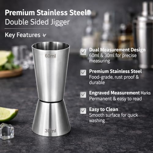 Image of Aquasleri Stainless Steel Double Sided Peg Measure Set | 15-30ml 20-40ml 25-50ml 30-60ml Jigger | Premium Bar Measuring Tool | Food Grade Rust Proof Cocktail Measure for Home Bar & Kitchen