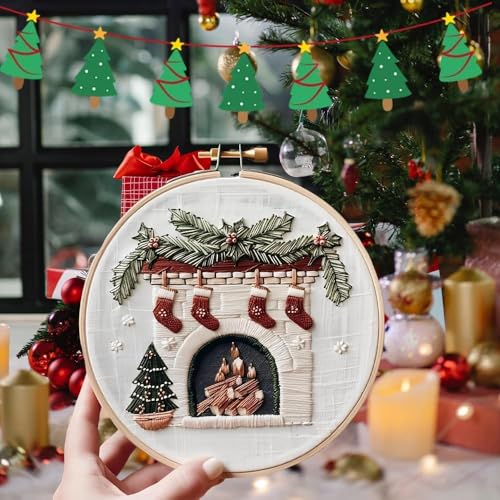 Image of YOUDRN Christmas Embroidery Kits,Candy Canes Embroidery Kits for Adults,Christmas Embroidery Kit for Beginners with Pattern,Cotton Threads,Needles,Instruction,20cm Hoop(Candy Canes)
