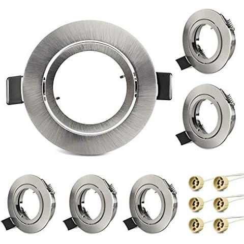 KYOTECH Marcos de montaje foco empotrable Giratorio Pack de 6,Incl. Zócalo Gu10 Para Lámparas De Leds O Halógenas, Redondo Níquel cepillado Cover