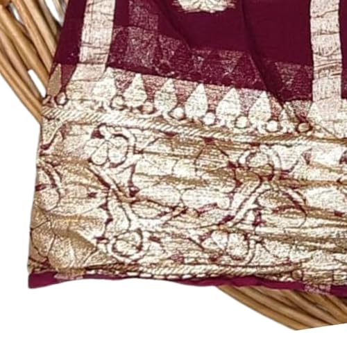Image of Women's Pure Viscose Georgette Checks Zari Fabric Jaipuri Saree with Matching Blouse