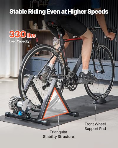 VEVOR Bike Trainer, 26-29 Inch & 700C Wheels, Foldable Fluid Bicycle Stationary Trainer Stand for Indoor Exercise Riding with Quick Release Skewer & Front Wheel Riser Block, Fits Road Bikes, Black