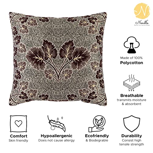 Image of Nendle Jacquard Weaved 16X16 Inch Polycotton Ethnic Floral 210 TC Cushion Cover Set Of 5 (40 * 40Cm, Brown)