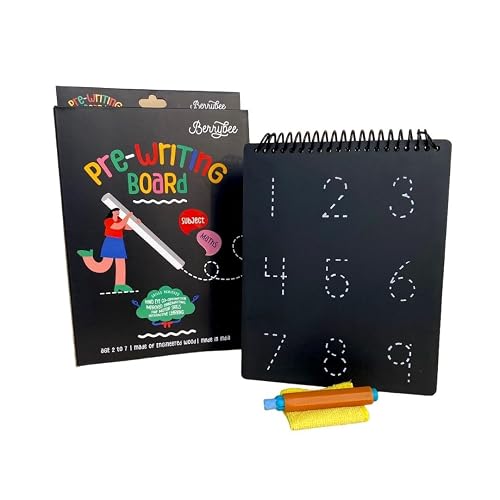 Berrybee 8-in-1 Montessori-Inspired Maths Pre-Writing Board, Tracing Board for Numbers, Shapes & Patterns, Reusable Handwriting Practice for Kids Age 2-6, Educational & Durable (Maths)