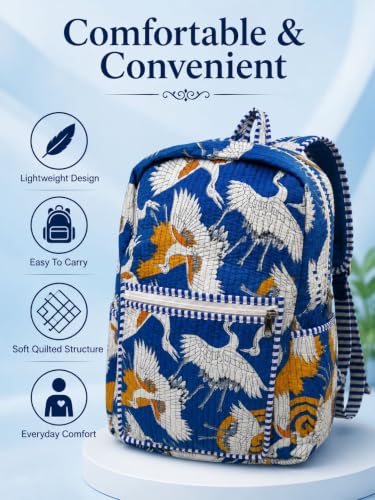 Image of Doraya Cotton Quilted Unisex Backpack Hand Block Floral Printed Design Stylish Eco-Friendly Bag for School, Travel, and Everyday Adventures