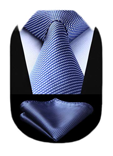 HISDERN Krawatte Blau Herren Krawatten mit Einstecktuch Hochzeit Elegant Krawatte & Taschentuch Set Business