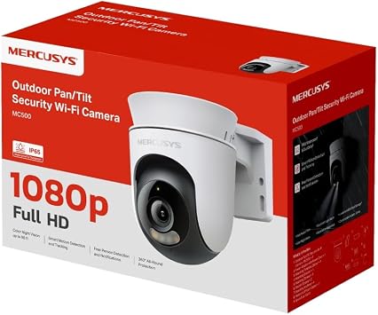 Mercusys MC500 | 1080p Dış Mekan Güvenlik Kamerası | 360° Görüş | Renkli Gece Görüşü | Akıllı Takip | IP65 Hava Koşullarına Dayanıklı | microSD & Bulut Depolama | SmartThings, Google Home, Alexa