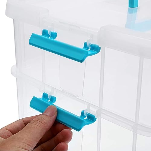 Miniatura 6 de BTSKY - Caja de almacenamiento de 2 capas para apilar y transportar plástico multiuso portátil caja de almacenamiento con asas