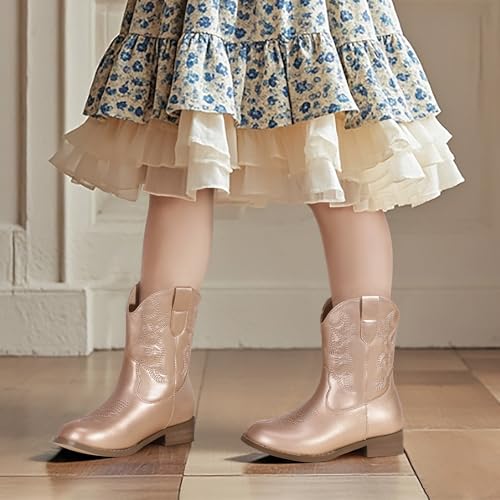 PANDANINJIA Girls Toddler Cowgirl Boots Riding Round Toe Boys Cowboy Boot Little Kids Short Calf Western Cowgirl Booties3