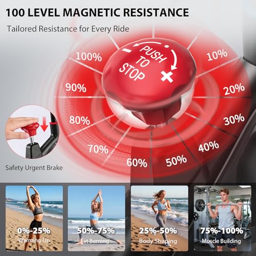 Image of Exercise Bike, Wenoker Magnetic Stationary Bike for Home App Sync Indoor Bike with Adjustable Seat and Handlebar, Transport Wheels and Fitness Courses for Weight Loss
