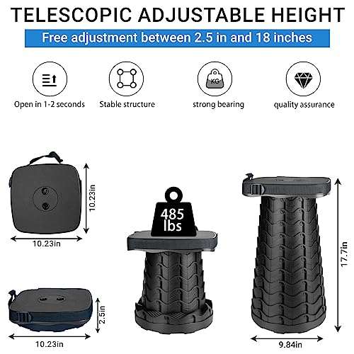 Image of Upgraded Square Folding Stool, Max Load Capacity 485lbs, Portable Collapsible Seat, Telescoping Foldable Stool for Camping, Fishing, Hiking, Travel