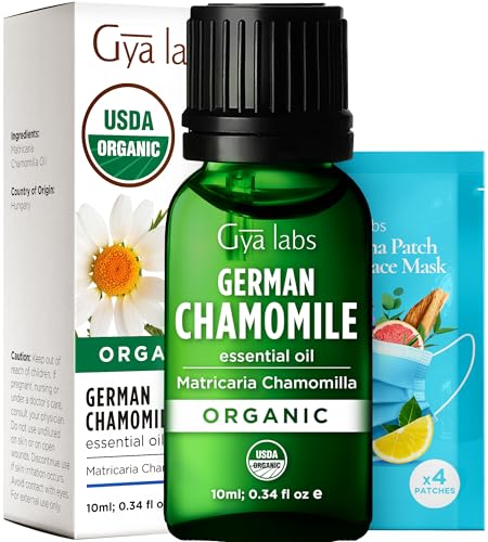 Gya Labs Organic German Chamomile Essential Oil for Skin - Natural Chamomile Oil for Diffuser, Hair & Soaps - Sweet, Herbaceous Scent (10ml)