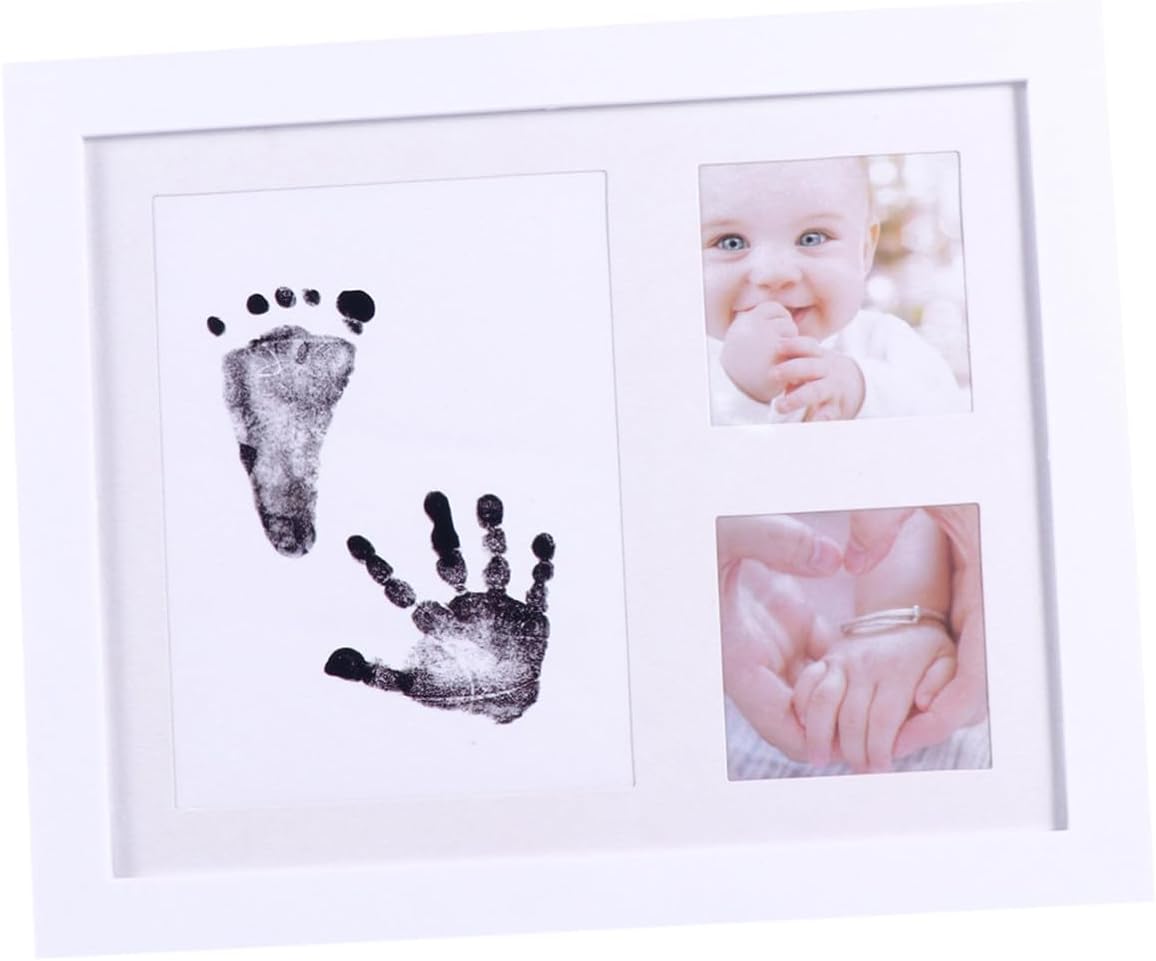 Footprint Picture Frame and Growth Record Photo Holder for Newborns, White PP Plastic Creative Photo Rack for Nursery Home Desktop Décor
