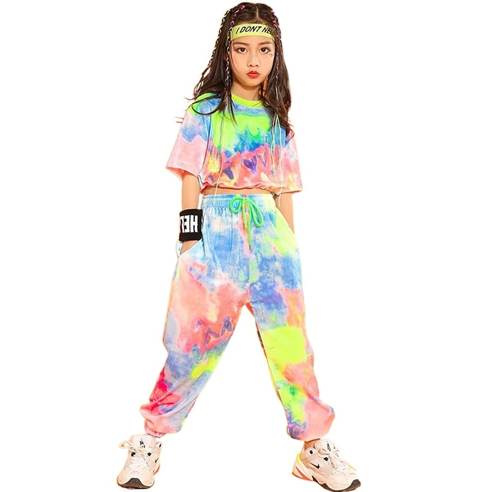 Amazon.co.jp: カラフル ダンス衣装 キッズ ヒップホップ へそ出し
