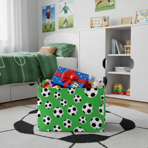 Image of Kid Cute Rectangle Storage Basket Bin, Soccer | Baby Toy Clothes Storage, Nursery Playroom Bedroom Decor