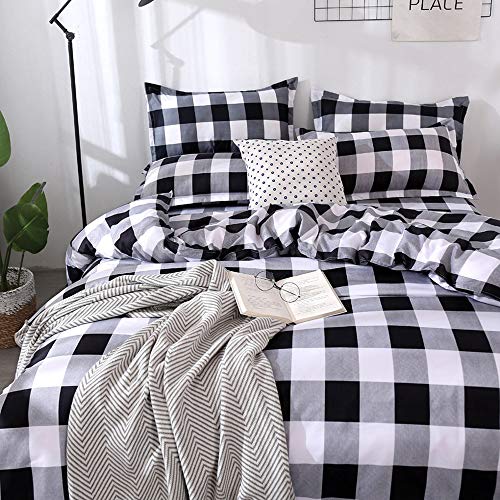 Erosebridal DS30SJJ113FULL Farmhouse Buffalo Checked Bedding Set Black Gray White Plaid Comforter Cover Full,Soft Lightweight Grid Bedspreads, 1 Lattice Duvet Cover thumb #1