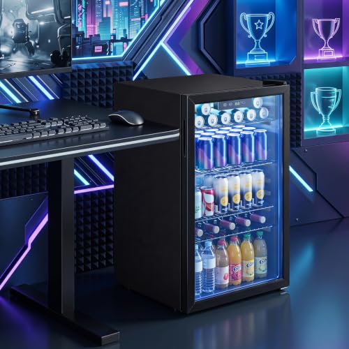 Image of COSTWAY 3.2 Cu.Ft Compact Beverage Refrigerator with Glass Door, 90 L | Mini Fridge with 4 Adjustable Shelves & Digital Temperature Control for Beer, Soda, Wine, Drink Cooler for Home, Kitchen, Bar