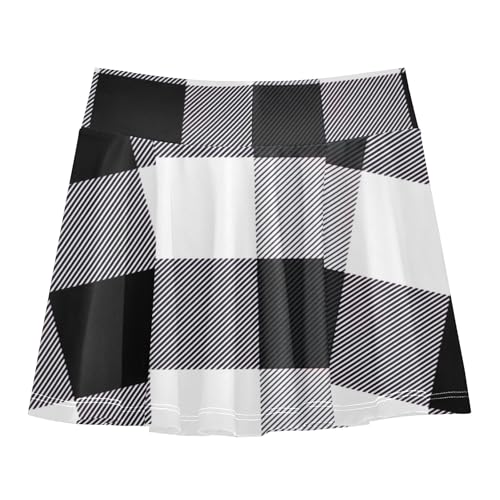Black White Buffalo Plaid Athletic Shorts Girls Skorts Tennis Skirts Toddler Dance Golf Flowy Skort 3t2