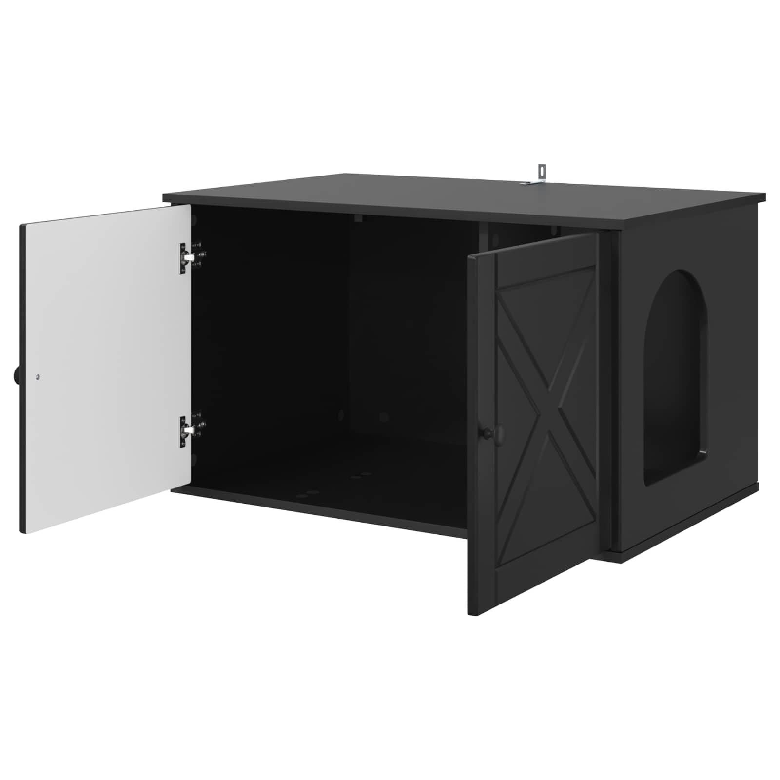 Domek dla kotów, czarny, z materiału drewnopochodnego, 85 x 55 x 50,5 cm, stabilne miejsce do odpoczynku dla kotów, idealny jako miejsce odpoczynku w salonie, sypialni lub w pomieszczeniach
