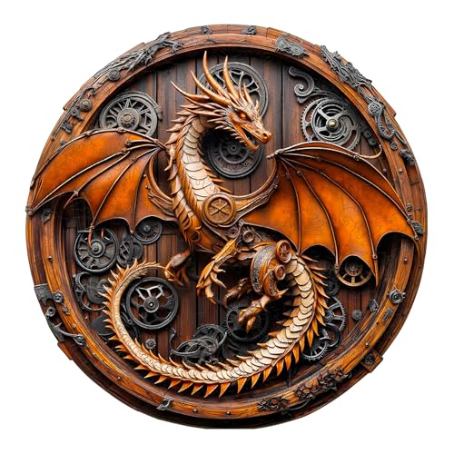 KAAYEE Rompecabezas de madera para adultos, rompecabezas mecánico dragón 8.5 x 8.4 in | 100 piezas de forma única, puzzle 3D visual de madera, difícil, plano, decoración para pared y regalo para amantes del rompecabezas miniatura 1
